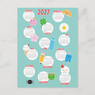 Postal Calendario de la vida cotidiana Kawaii 2027