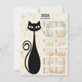 Postal Calendario de Mediados del Siglo 2026 del gato neg