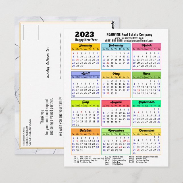 Postal Calendario de negocios 2023 Guión negro gris moder (Anverso / Reverso)
