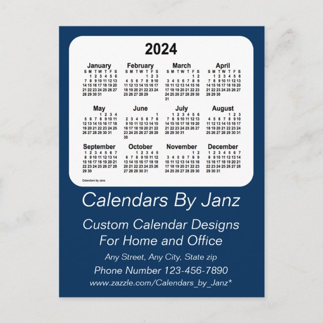 Postal Calendario de negocios azul de 2024 por Janz (Anverso)