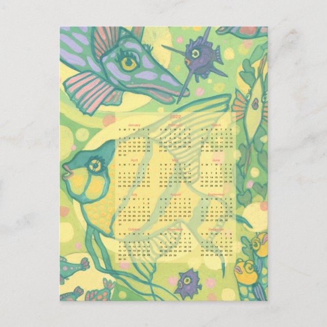 Postal Calendario de Peces 2022 Animales del Océano Marin (Anverso)