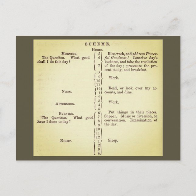 Postal Calendario de rutina de Benjamin Franklin (Anverso)