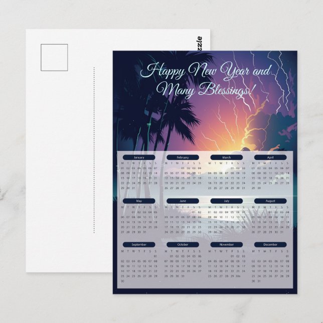 Postal Calendario de truenos y relámpagos de 2024 (Anverso / Reverso)