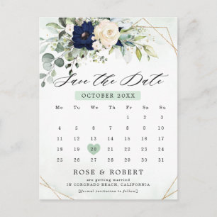 Postal Calendario de vegetación floral de Rubor de la mar