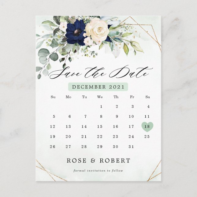 Postal Calendario de vegetación floral de Rubor de la mar (Anverso)