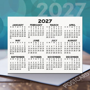 Postal Calendario de vista anual 2027 - negro horizontal