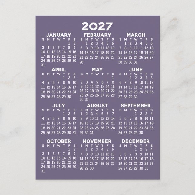 Postal Calendario de Vista Anual - Mínimo Básico  (Anverso)