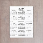 Postal Calendario de vista de año completo 2024 - Mínimo<br><div class="desc">Un calendario básico de 2024 en blanco y negro. Un aspecto estándar para tu oficina en el hogar o taquilla de la escuela. Un año completo simple a primera vista para usar todo el año.</div>