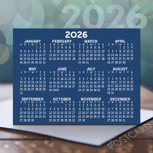 Postal Calendario de vista de año completo - azul horizon