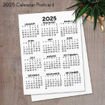 Postal Calendario de vista de año completo de 2025 - Míni<br><div class="desc">Un calendario básico de 2025 en blanco y negro. Un aspecto estándar para tu oficina en el hogar o taquilla de la escuela. Un año completo simple a primera vista para usar todo el año.</div>