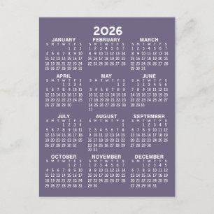Postal Calendario de vista de año completo - Mínimo básic