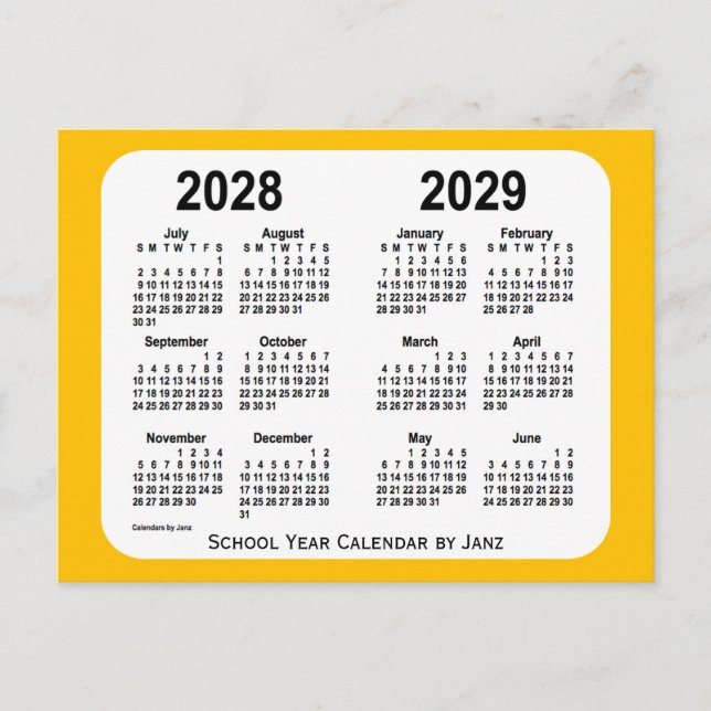 Postal Calendario del año 2028-2029 Gold Mini School de J (Anverso)