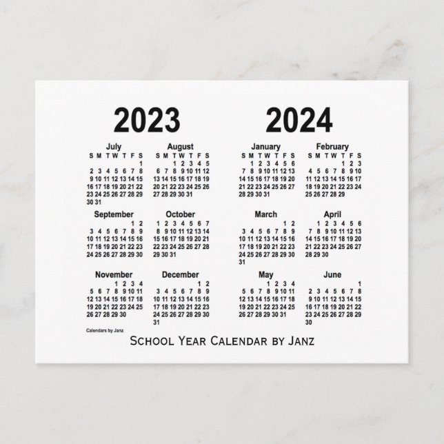 Postal Calendario del año escolar blanco 2023-2024, de Ja (Anverso)