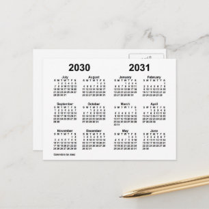 Postal Calendario del año escolar blanco 2030-2031 por Ja