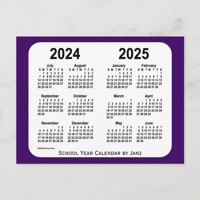 Postal Calendario del año escolar púrpura 2024-2025 de Ja (Anverso)