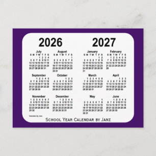 Postal Calendario del año escolar púrpura 2026-2027 de Ja