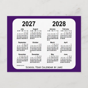 Postal Calendario del año escolar púrpura 2027-2028 de Ja