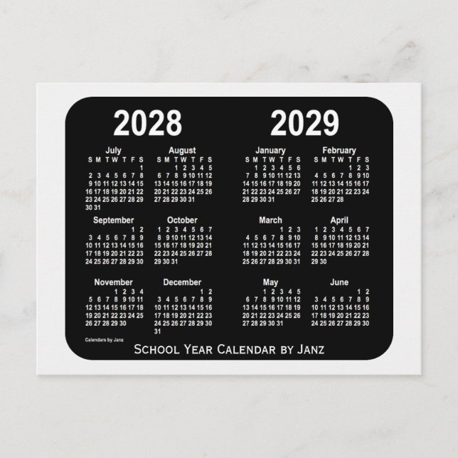 Postal Calendario del año escolar Smokey Neon 2028-2029,  (Anverso)