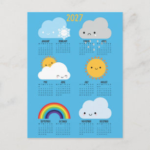 Postal Calendario del Clima Feliz de Cielos Kawaii 2027