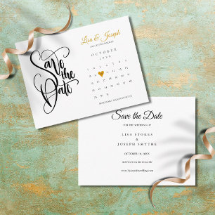 Postal Calendario Elegante de Anuncio de Fecha de Boda Co