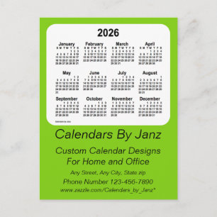 Postal Calendario empresarial amarillo verde 2026 de Janz
