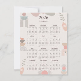 Postal Calendario Escandinavo 2026 Beige estético de Boho