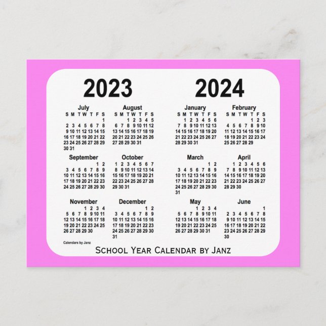 Postal Calendario escolar 2023-2024 de Pink Mini School d (Anverso)