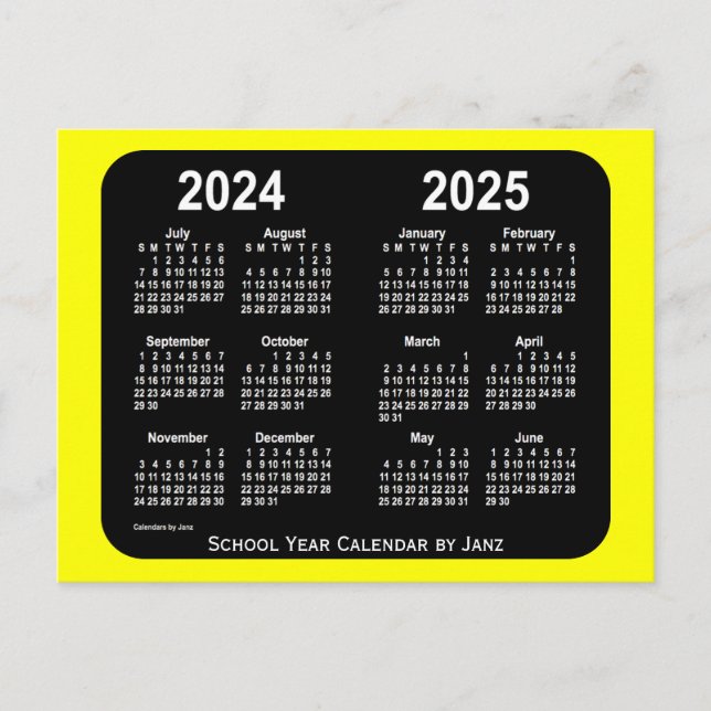 Postal Calendario escolar amarillo neón 2024-2025, de Jan (Anverso)