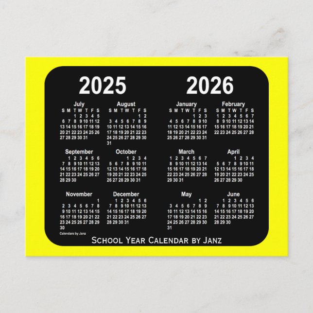 Postal Calendario escolar amarillo neón 2025-2026, de Jan (Anverso)