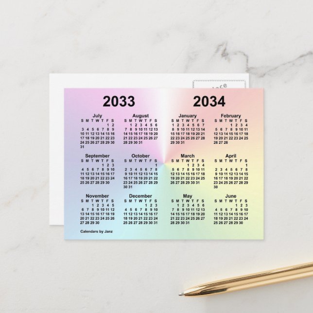 Postal Calendario Escolar Cloud Rainbow 2033-2034 por Jan (Anverso/Reverso In Situ)