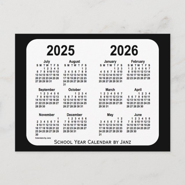 Postal Calendario Escolar en Blanco y Negro 2025-2026 por (Anverso)
