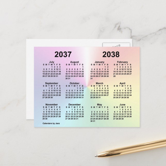 Postal Calendario Escolar Nube Arcoíris 2037-2038 por Jan (Anverso/Reverso In Situ)