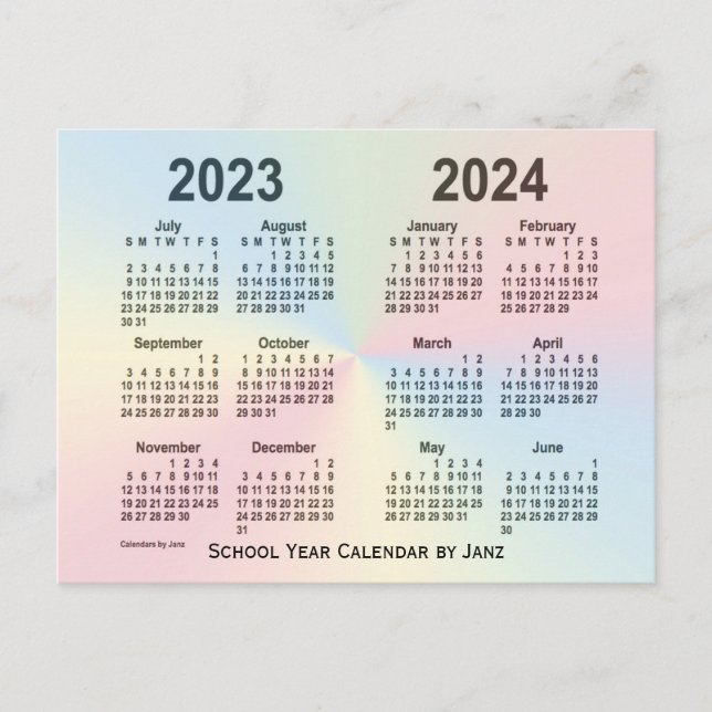 Postal Calendario escolar Rainbow Cloud 2023-2024, de Jan (Anverso)