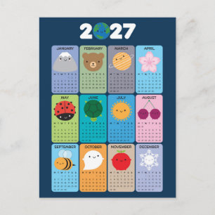 Postal Calendario Feliz Naturaleza Kawaii 2027