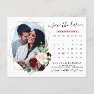 Postal Calendario floral Rubor de la Marina Borgoña salva