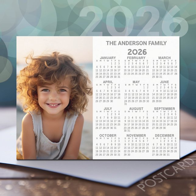 Postal Calendario - Foto Vista de Año Completo Moderno (2026 Calendar Postcard)