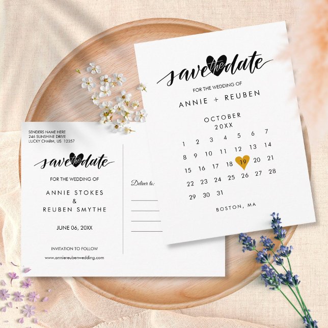 Postal Calendario Gold Love Heart Save the Date (Subido por el creador)