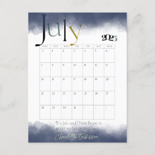 Postal Calendario Gris moderno mensual 2025 de julio