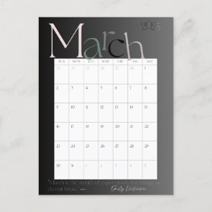 Postal Calendario Gris Moderno Mensual 2025 de marzo