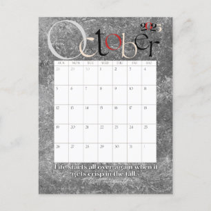 Postal Calendario Gris Moderno Mensual 2025 de Octubre