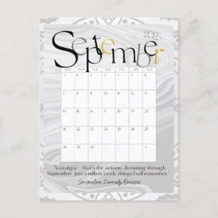 Postal Calendario Gris Moderno Mensual de Septiembre de 2