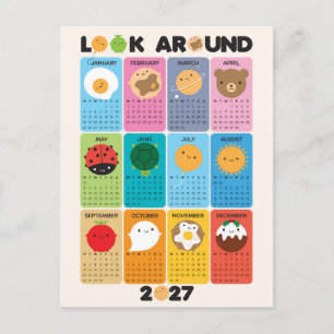 Postal Calendario Kawaii 2027 Look Around