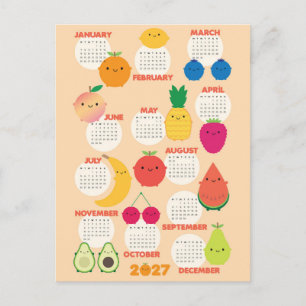 Postal Calendario Kawaii de Frutas 5 al Día 2027