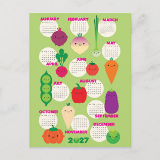 Postal Calendario Kawaii de Verduras 5 al Día 2027