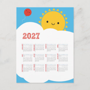 Postal Calendario Kawaii Happy Sun 2027