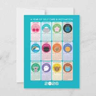 Postal Calendario Kawaii Motivation & Self Care 2026