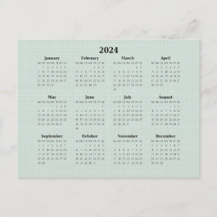 Postal Calendario mensual 2024 Fondo de la línea verde
