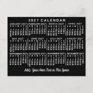 Postal Calendario mensual clásico negro y blanco del año 
