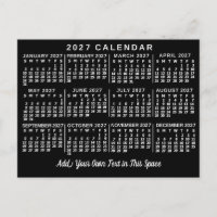 Calendario mensual clásico negro y blanco del año 