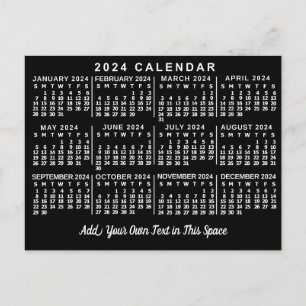 Postal Calendario mensual de 2024 años Clásico en blanco